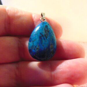 BEAUTIFUL TURQUOISE or LAPIS or ?? PENDANT with SILVER BAIL